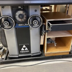 Sized to fit the available space, this little cabinet keeps my tablesaw safety accessories at my fingertips