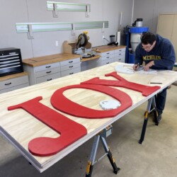 After disassembly, Stephen traced the existing letters onto a fresh sheet of AB fir plywood