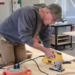 Sharp blades in the jigsaws made quick work of the 3/4" plywood sheets
