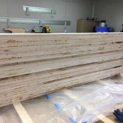 Seven sessions of five boards at a time resulted in a complete slab glue up