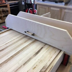 Complete router sled with handle in first trial position