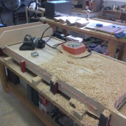 Four sets of passes on each side of the slab generated a lot of chips