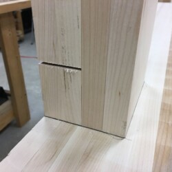 Leg blanks used to lay out mortises. Shoulder cuts for 2 1/2" tenons