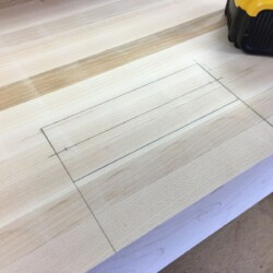 Mortise layout lines with centerline for drilling