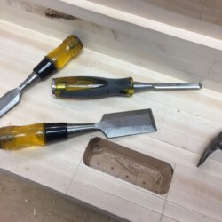 Two passes with the router left about 1 1/2" of material to be removed with hammer and chisels
