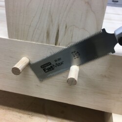 Trimming oak pegs with a flush cut saw