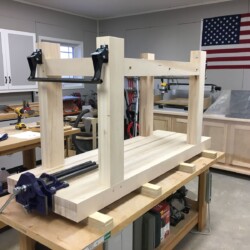 Upside down workbench ready for at least four guys to turn over!