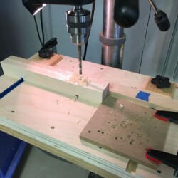 Most of the machining on the jaws and anchor blocks was done on the drill press. The jaws were completed on the table saw.