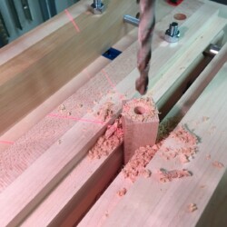 Successfully drilled hole centered on the square blank.