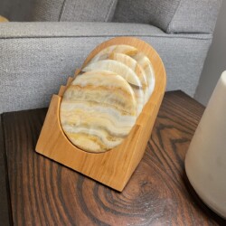 The completed holder with marble coasters