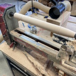 Here's a cherry blank on the lathe