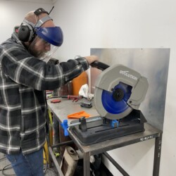 Lucas's carbide-tooth metal cutoff saw in action