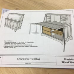 The Marietta Wood Works version of the desk design done in SketchUp and LayOut