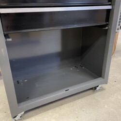 Empty metal cabinet space full of organizational promise!