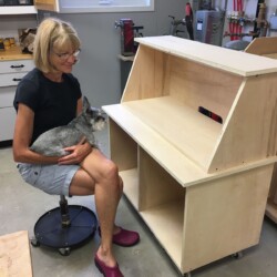 Linda and Murphy getting a first look at the new desk
