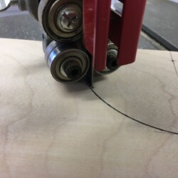 Bandsawing 2 1/2" radii, leaving the line for the drum sander