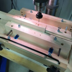 Using my DIY self-centering drill press vise to drill holes in base cleats