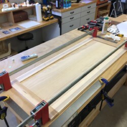 Drop front assembly, using 1/2" plywood for the panel so the writing surface is even with the frame