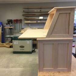 Drop front with all three sewing machine hinges installed