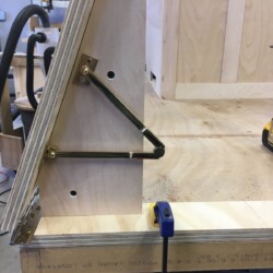 Scrap plywood and a piece of piano hinge simulated the drop front motion, to allow test positioning of the drop front supports