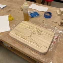 After rounding the corners and easing the edges, the cutting board is ready for finishing