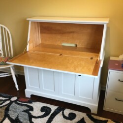 Finished desk, slant front open