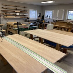 The 1-1/2 x 30 x 76 desk top is made up from two sheets of birch plywood
