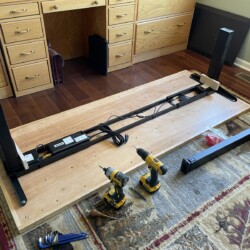 Final assembly of the base to the table top upside down