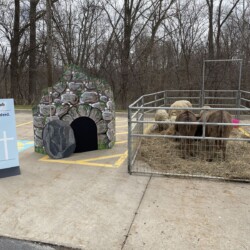 Empty Tomb station with live donkeys