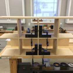 First dry fit of the lower cabinet partitions.