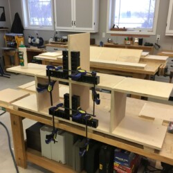 Assembling one of the lower cabinets.
