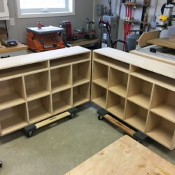 Both lower cabinets complete and ready for finishing.
