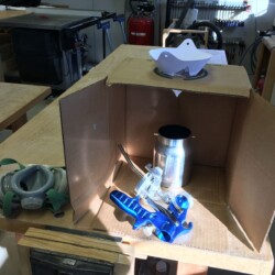 Preparing to spray MinWax Water Borne Oil Modified polyurethane.