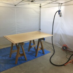 Top ready to receive the final coat of polyurethane, after sanding with 220 grit paper.