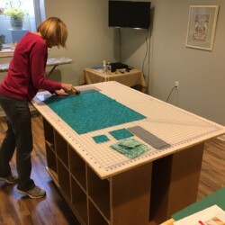 The 36 high work surface is comfortable for standing and working.