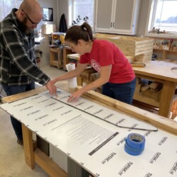 Emily and Lucas planning the cutting strategy for a combination of windows