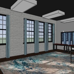 Main room with window treatments, rug and some furniture (3D model)