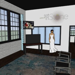 Main room with decorations and a person (3D model)