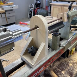 Reverse view of mini steady rest in process