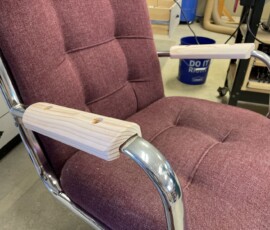 Replacement pine armrests were shaped to eliminate sharp edges