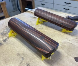 Dark stain and polyurethane gave the new armrests a dignified look